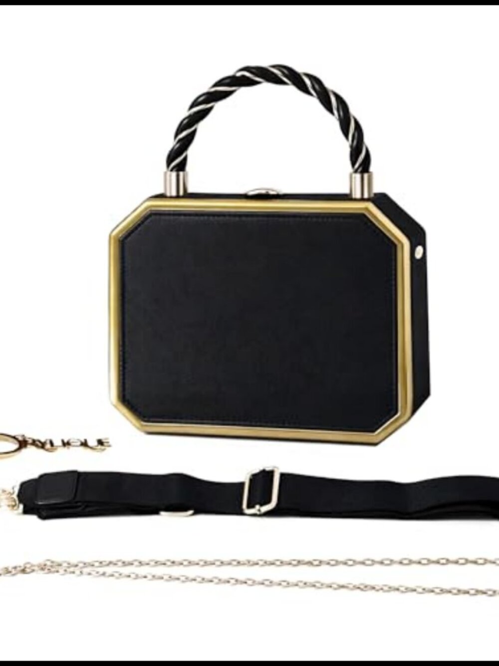 Faux Leather Crossbody Bag with Chain & Guitar Strap